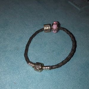 Braided leather heart and “r” charm bracelet